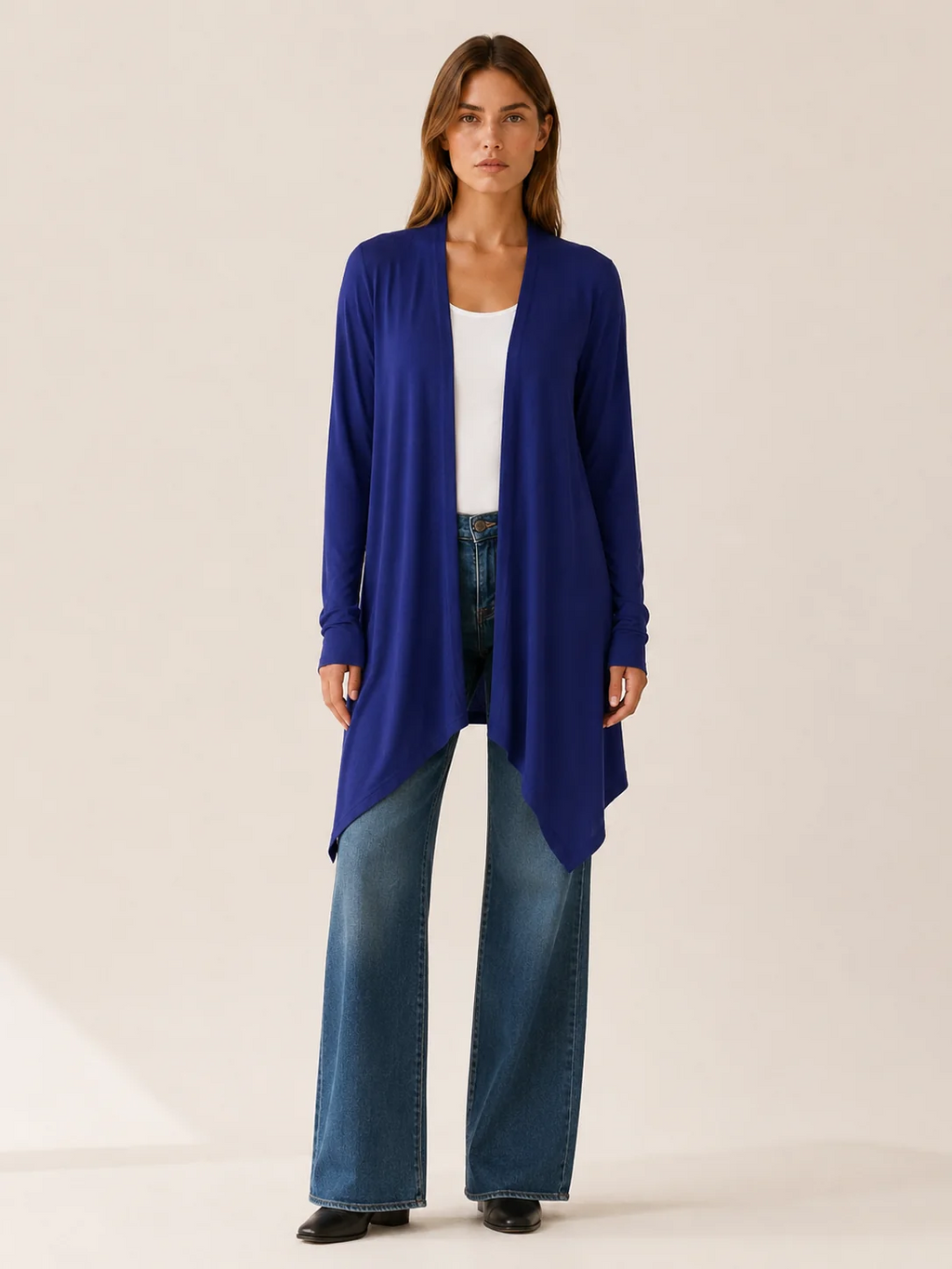 Amelia | Longline Asymmetrical Open-Front Cardigan